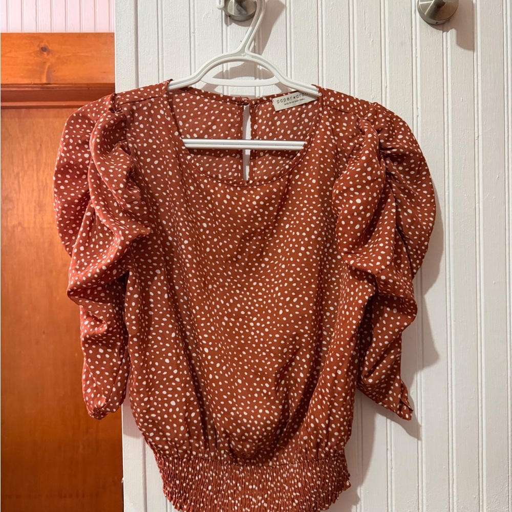 Paper Crane Rust Polka Dot Blouse